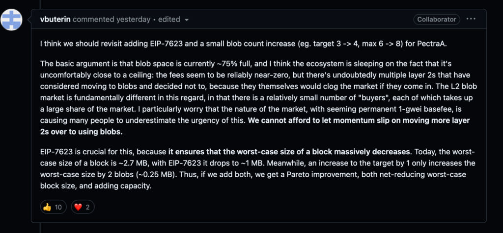 vitalik buterin's statement on increasing blob count