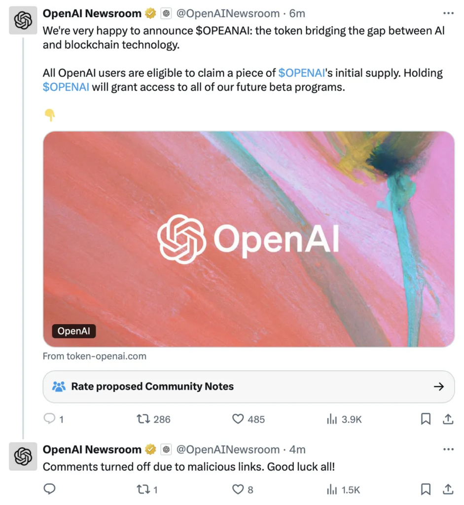 official OpenAI account on X hacked
