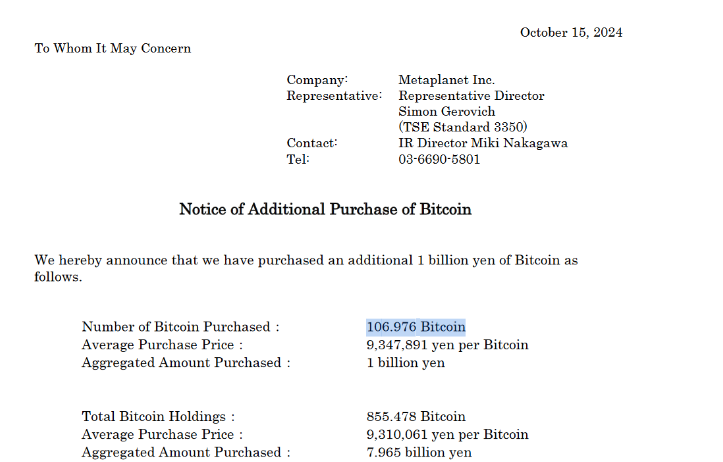 metaplanet bitcoin purchase