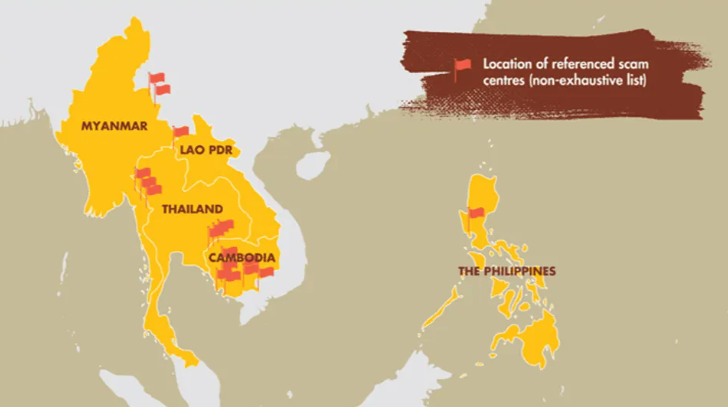 Location of referenced scam centers involved in cyber slavery