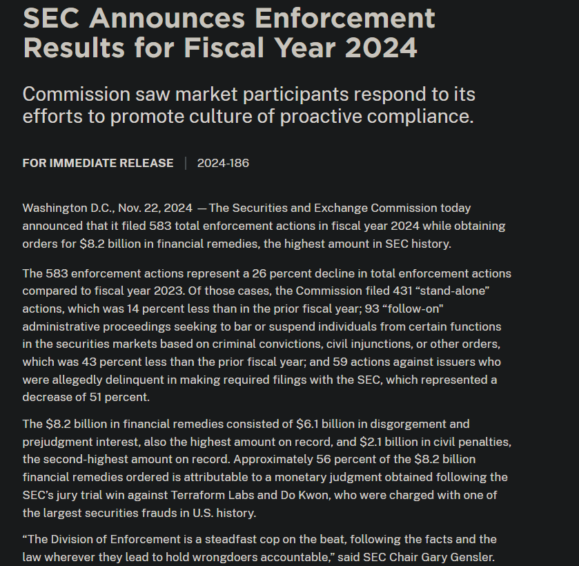 SEC Announces Record $8.2 Billion in Fines and Penalties
