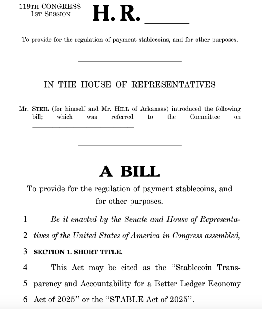 Congress Moves to Regulate Stablecoins with New STABLE Act Proposal