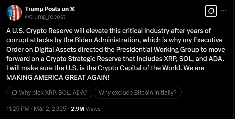 US Crypto Reserve in the spotlight following Trump's latest statements
